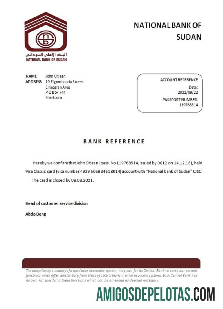 Referência de fechamento do Banco Nacional do Sudão do Sudão amostra